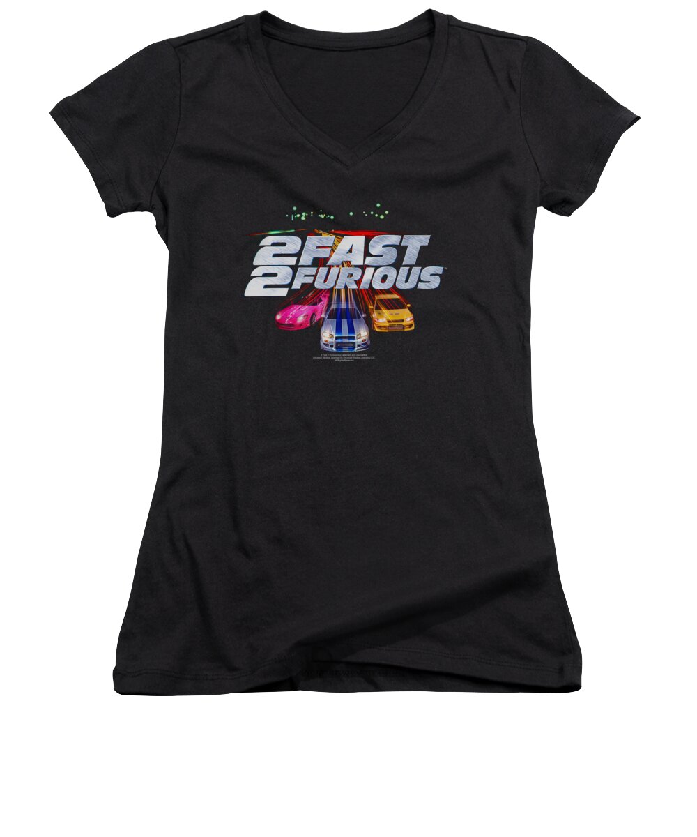 2 Fast 2 Furious Women's V-Neck featuring the digital art 2 Fast 2 Furious - Logo by Brand A