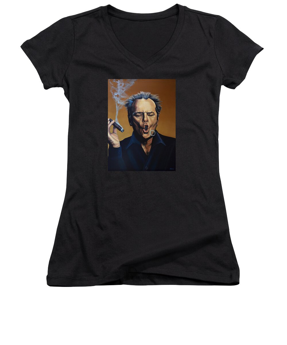 Jack Nicholson Women's V-Neck featuring the painting Jack Nicholson Painting by Paul Meijering