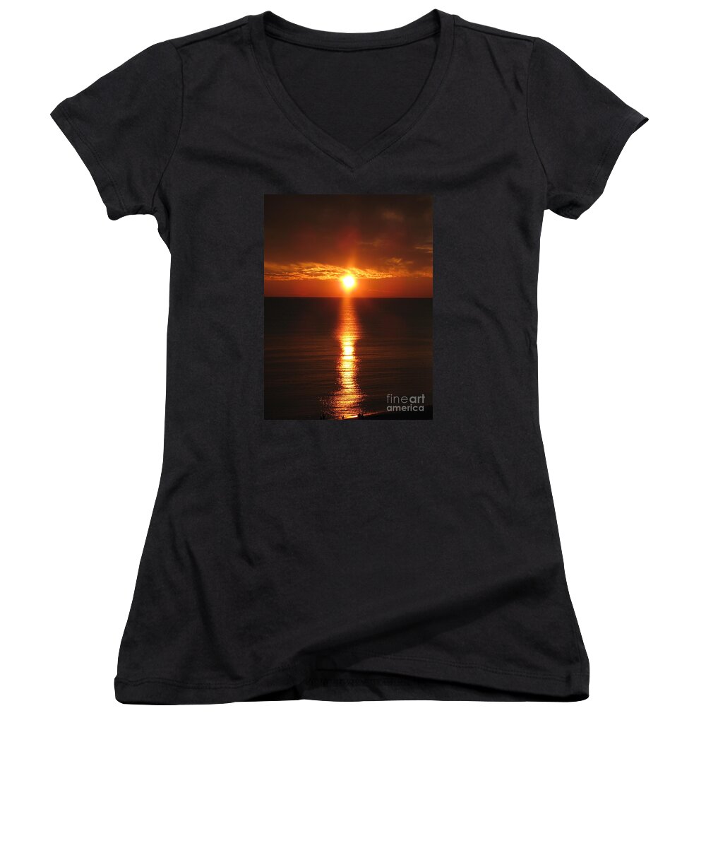 Sunset Women's V-Neck featuring the photograph Sky On Fire by Christiane Schulze Art And Photography