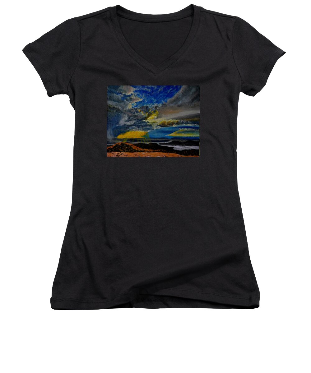 Sun Women's V-Neck featuring the painting Sun and Clouds #2 by Stan Hamilton