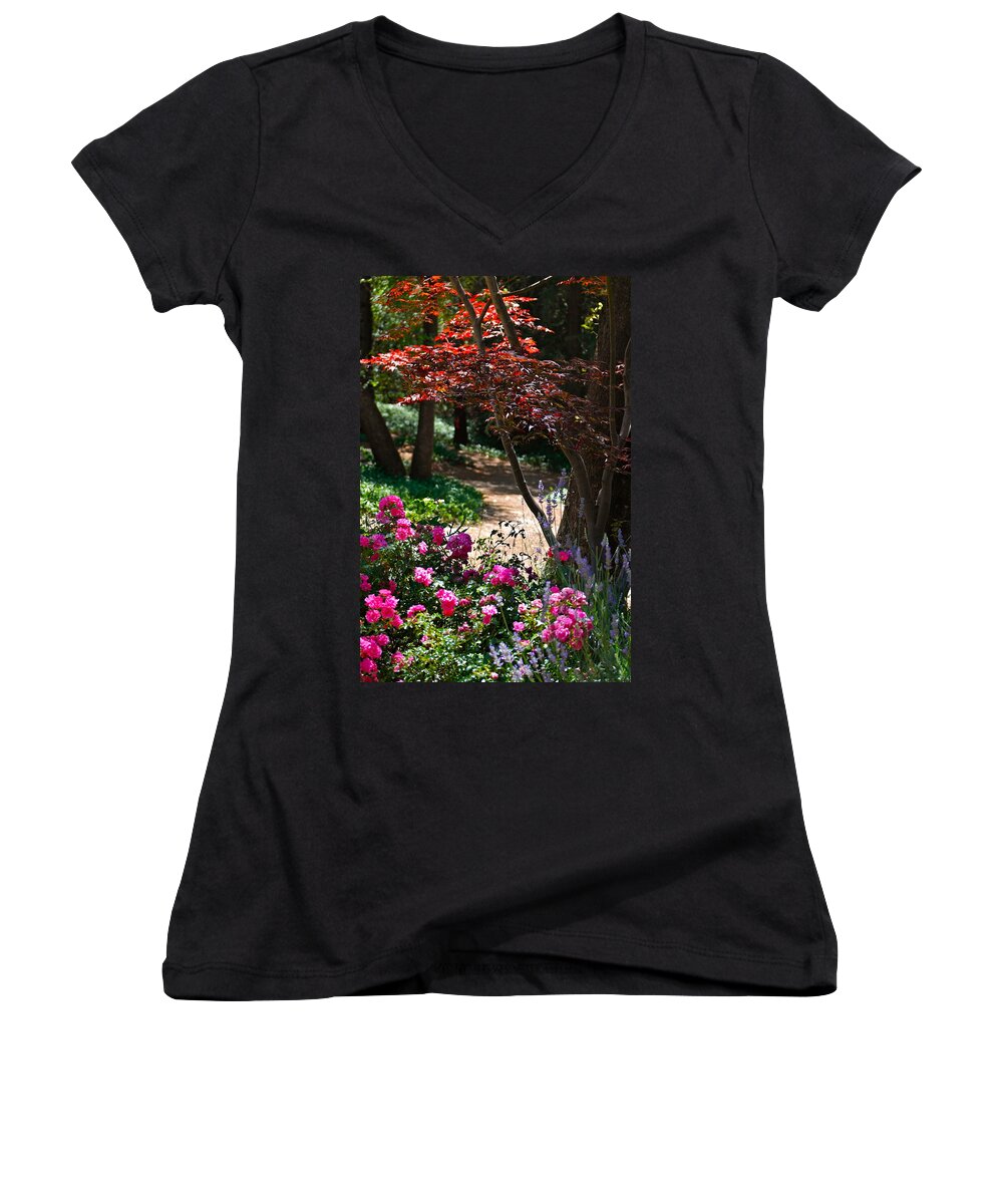 Garden Scene Women's V-Neck featuring the photograph The Garden Path #2 by Michele Myers
