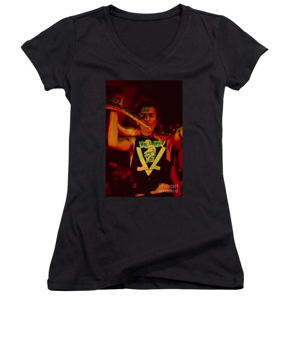 Alice Cooper Women's V-Neck featuring the photograph Alice Cooper at the Concord Pavillion #1 by Daniel Larsen