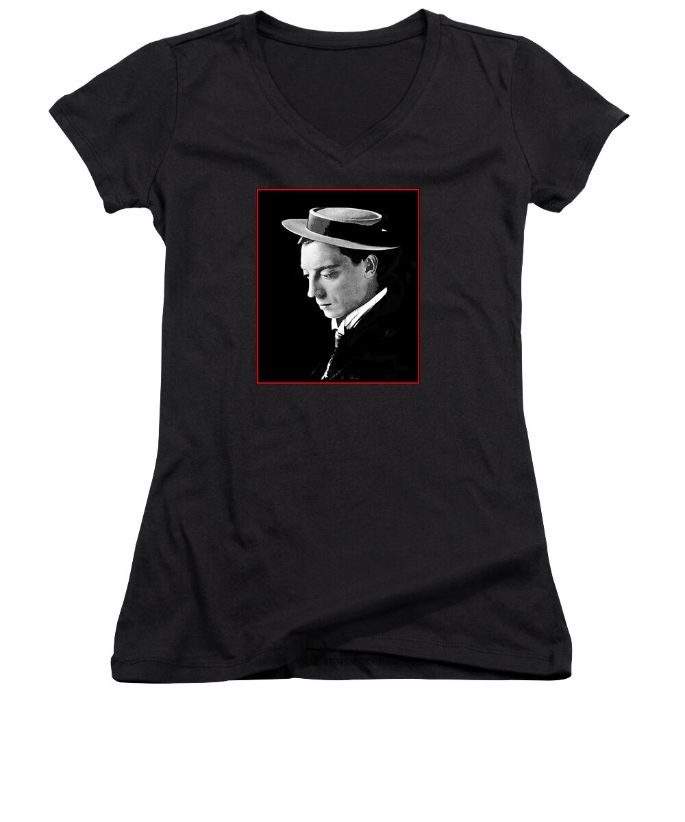 Film Homage Melbourne Spurr Buster Keaton C.1921 Color Added 2012 Women's V-Neck featuring the photograph Film Homage Melbourne Spurr Buster Keaton C.1921 Color Added 2012 #4 by David Lee Guss