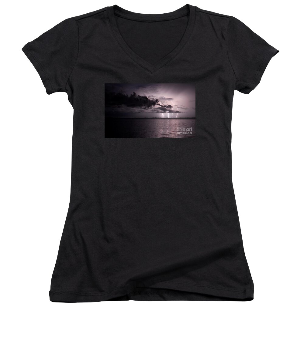 Powerful Women's V-Neck featuring the photograph 4 bolts over Captiva Island by Quinn Sedam