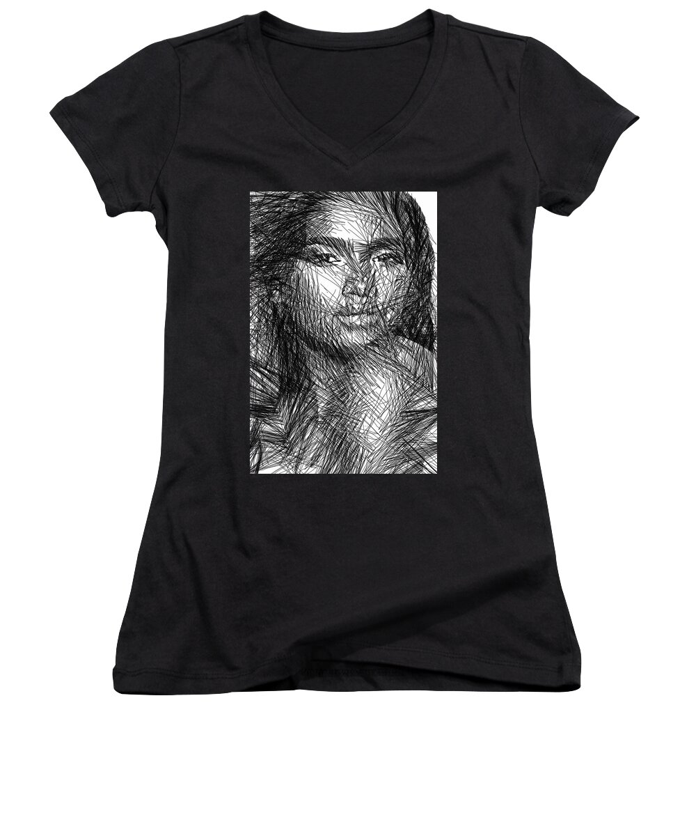 Art Women's V-Neck featuring the digital art Facial Expressions #5 by Rafael Salazar