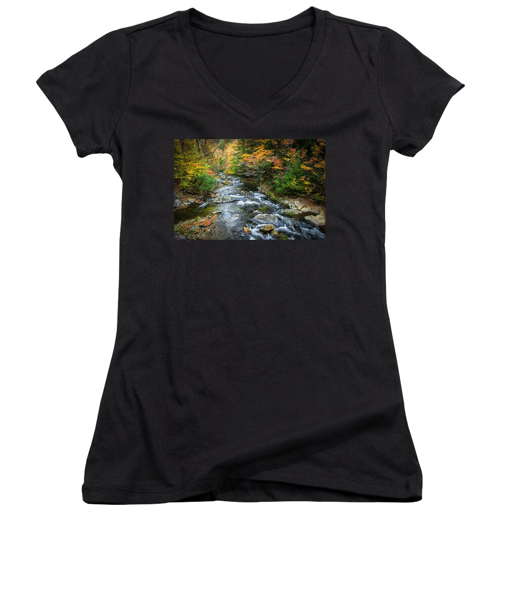 Stream Women's V-Neck featuring the photograph Stream Great Smoky Mountains Painted #4 by Rich Franco