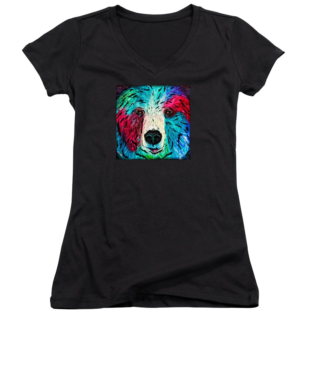 Acrylic Women's V-Neck featuring the painting Bear by Dede Koll