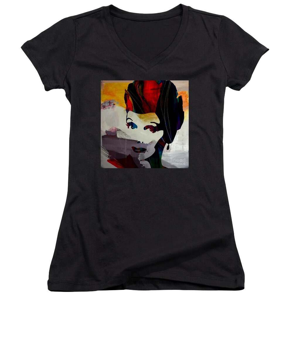  Lucille Ball Paintings Women's V-Neck featuring the mixed media Lucille Ball #7 by Marvin Blaine