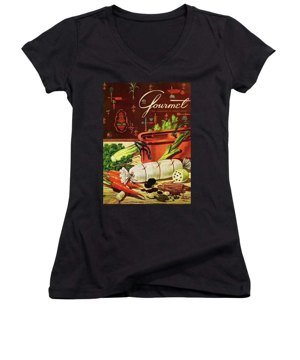 Food Women's V-Neck featuring the photograph A Copper Pot And Ingredients Of Ballontine De by Henry Stahlhut