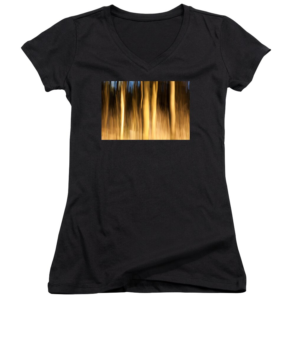 Landscape Women's V-Neck featuring the photograph A fiery forest by Davorin Mance