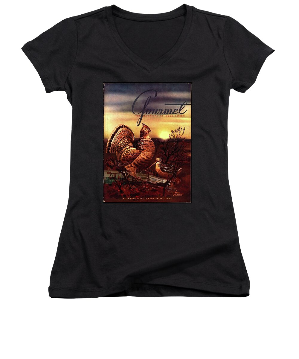 Illustration Women's V-Neck featuring the photograph A Gourmet Cover Of A Turkey by Henry Stahlhut
