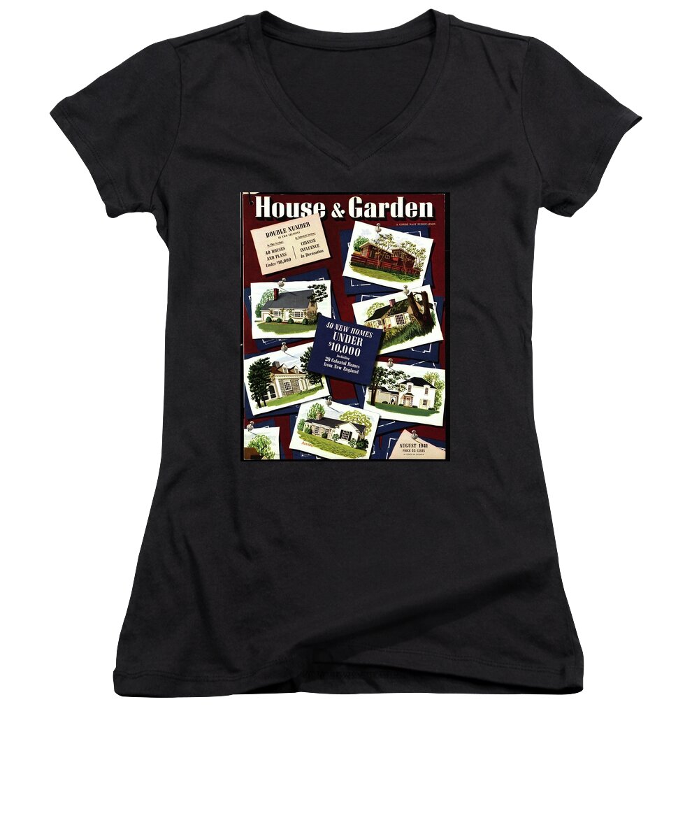 Illustration Women's V-Neck featuring the photograph A House And Garden Cover Of Houses by Robert Harrer