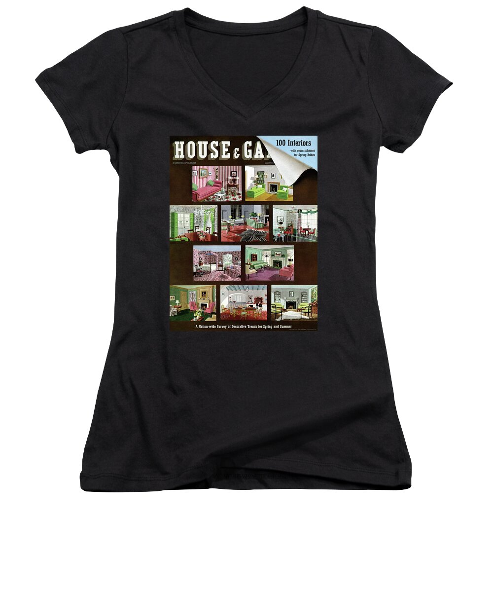 Illustration Women's V-Neck featuring the photograph A House And Garden Cover Of Interior Design by Urban Weis
