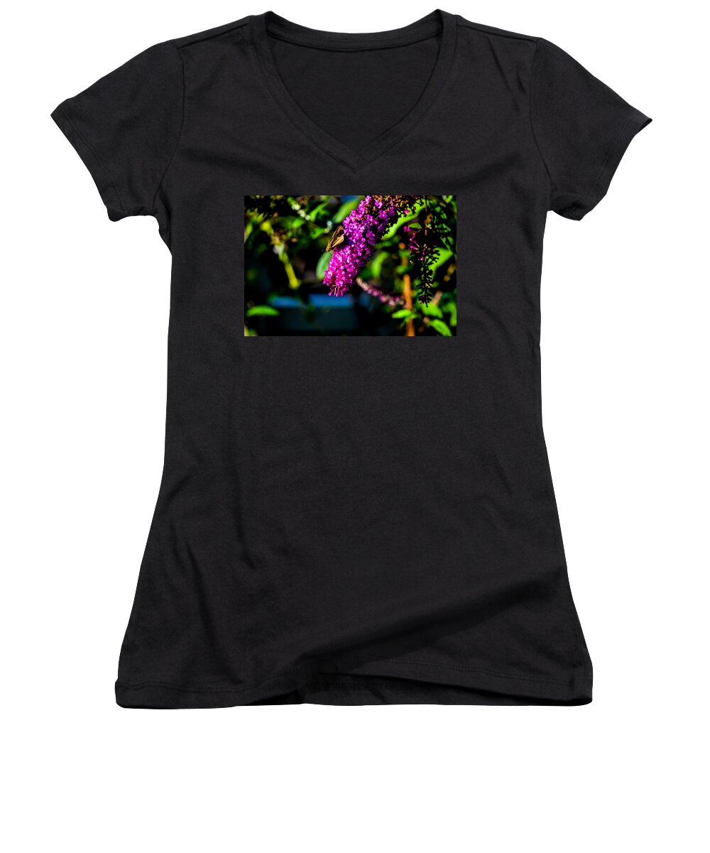Butterfly Bush Women's V-Neck featuring the photograph A Little Breakfast by Mary Hahn Ward