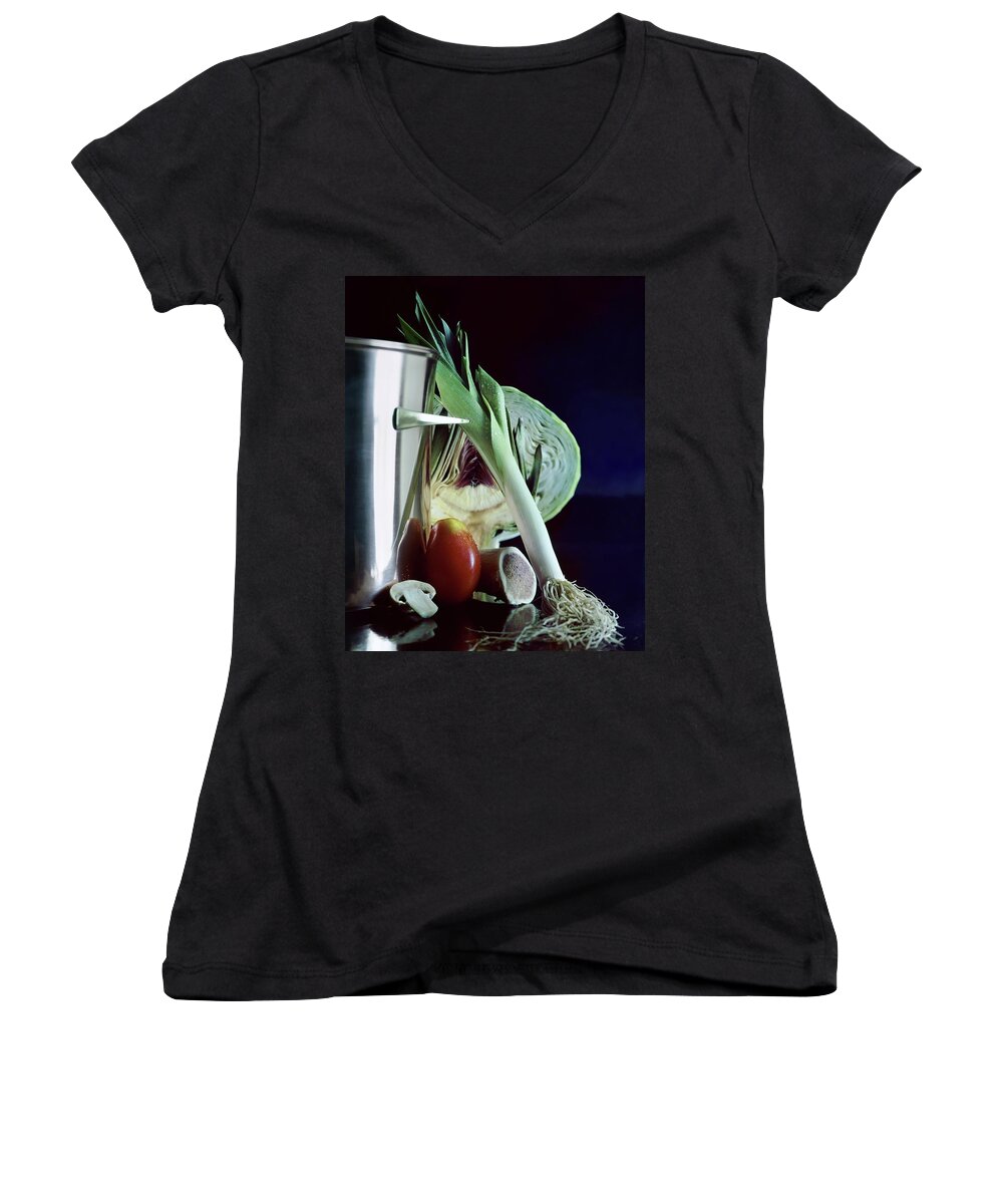Still Life Women's V-Neck featuring the photograph A Pot With Assorted Vegetables by Fotiades