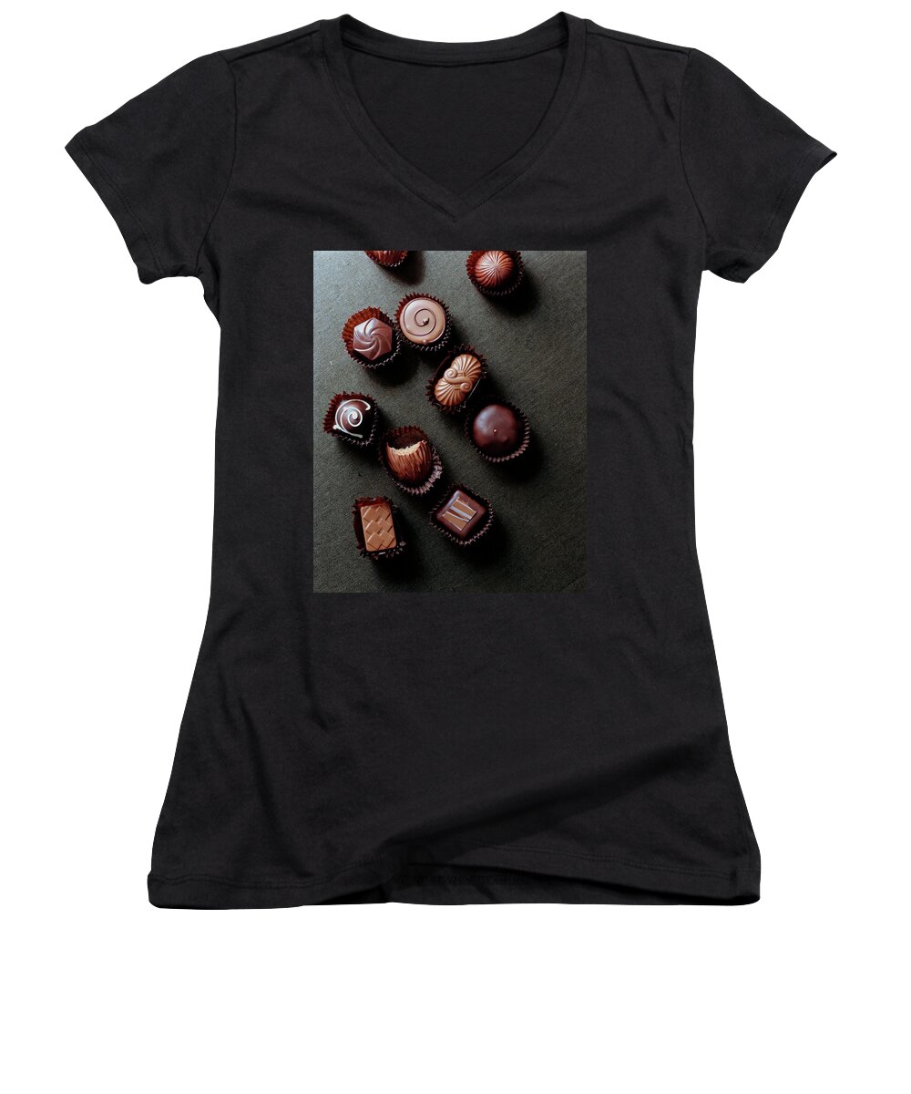 Cooking Women's V-Neck featuring the photograph A Selection Of Chocolates by Romulo Yanes