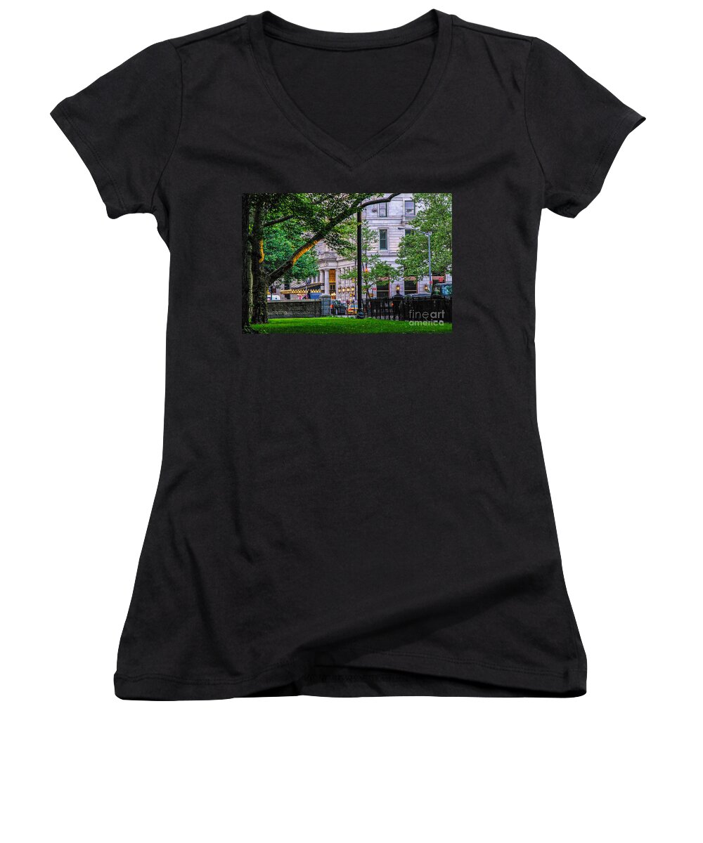 Architecture Women's V-Neck featuring the photograph A View From Central Park by Mary Carol Story