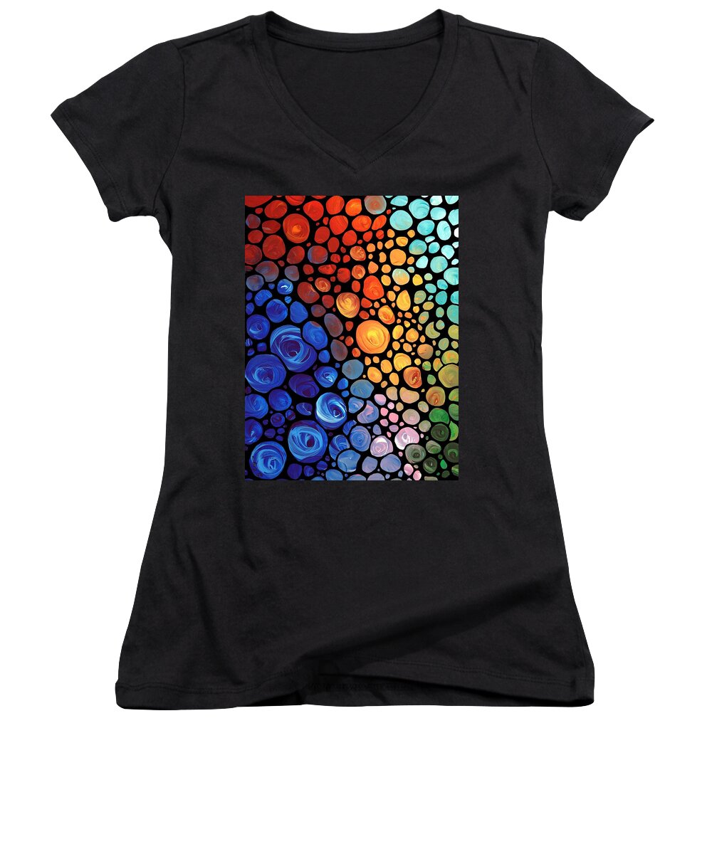 Abstract Women's V-Neck featuring the painting Abstract 1 - Colorful Mosaic Art - Sharon Cummings by Sharon Cummings