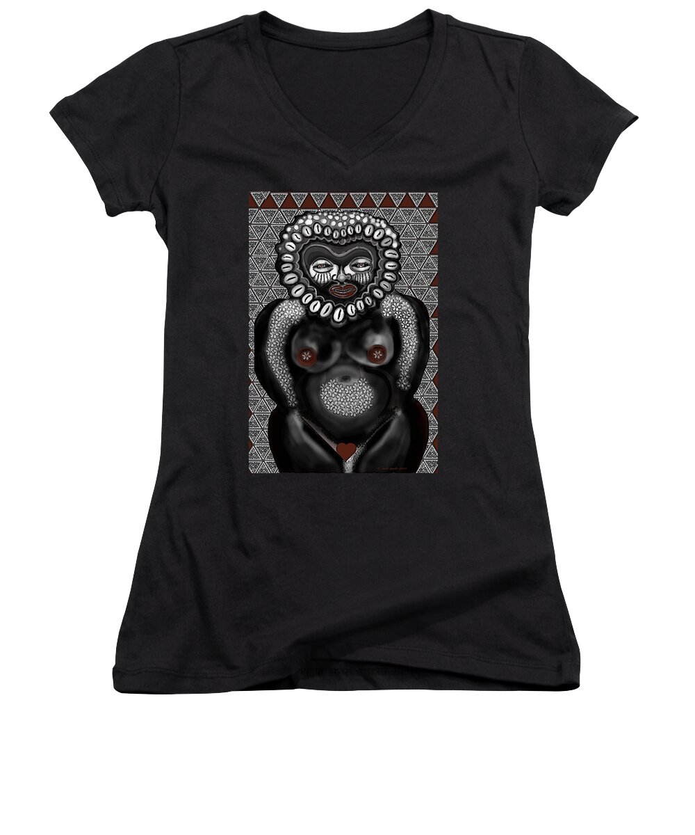 Africa Women's V-Neck featuring the painting African Venus in Hearts and Pasties by Carol Jacobs