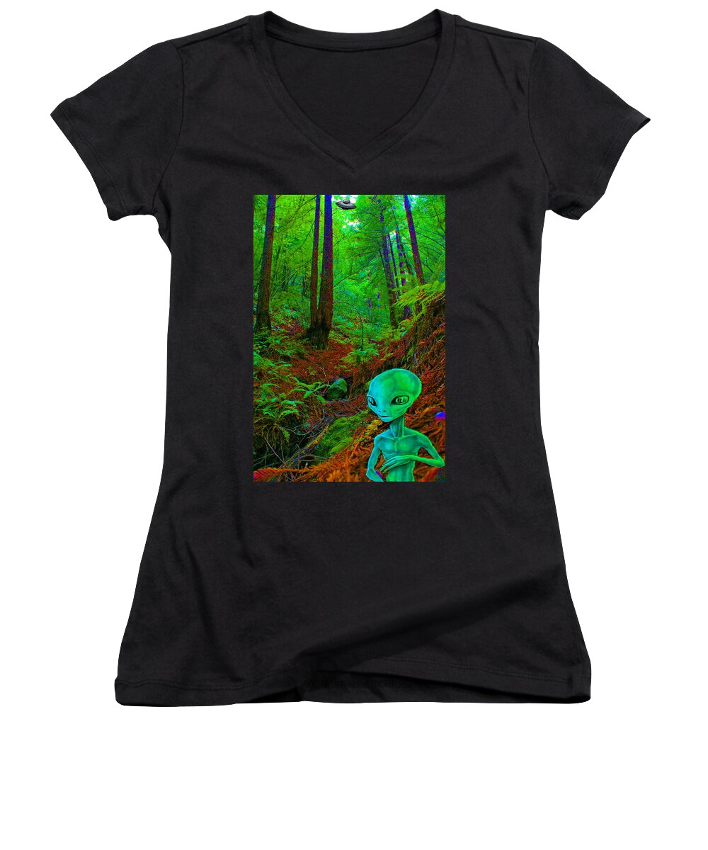 Alien Women's V-Neck featuring the photograph An Alien in a Cosmic Forest of Time by Ben Upham III