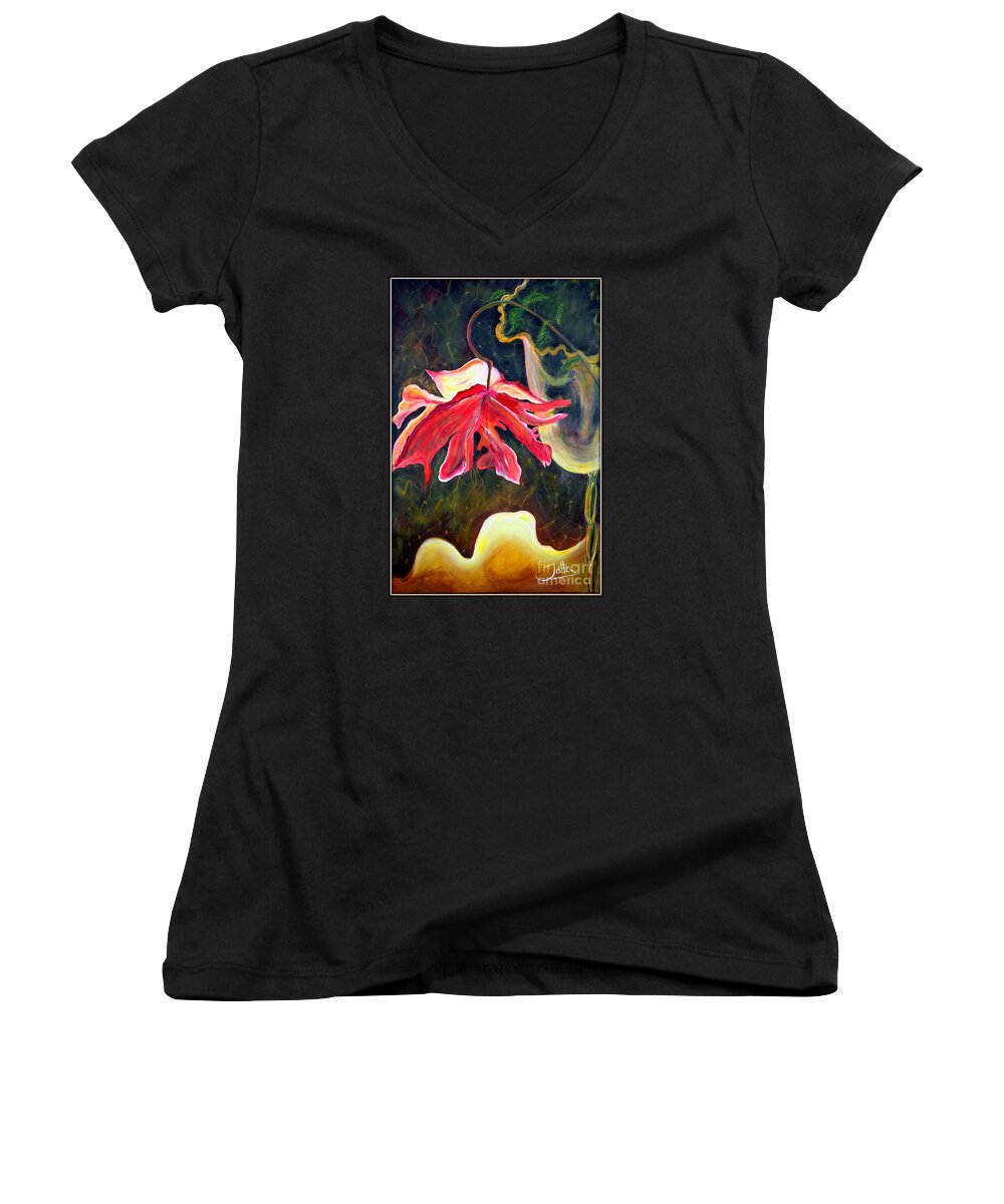 Anemone Women's V-Neck featuring the painting Anemone Me by Jolanta Anna Karolska