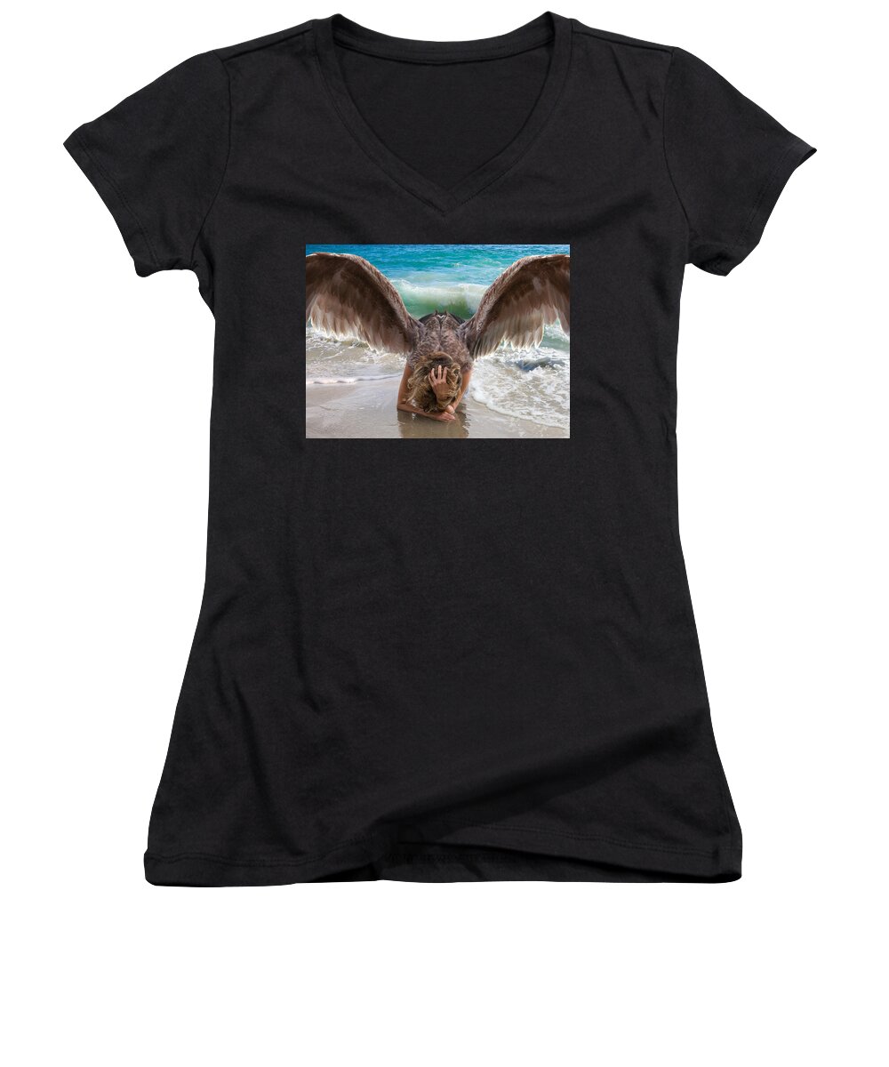 Angel Women's V-Neck featuring the photograph Angels- I Will Not Give Up On You by Acropolis De Versailles