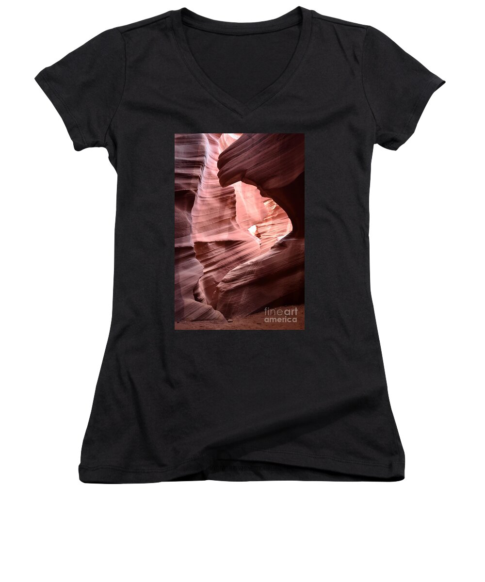 Antelope Canyon Women's V-Neck featuring the photograph Antelope Canyon Page AZ by DejaVu Designs