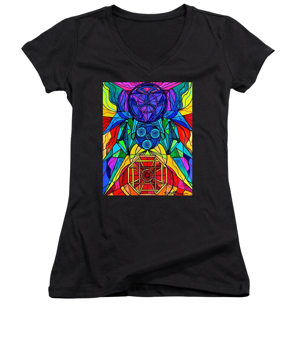  Women's V-Neck featuring the painting Arcturian Conjunction Grid by Teal Eye Print Store