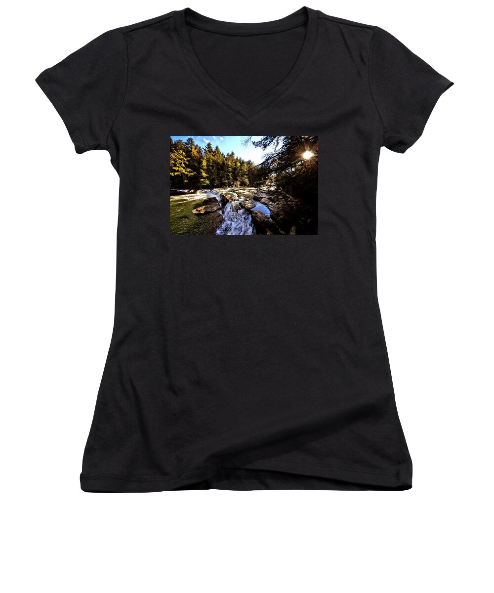 Waterfalls Women's V-Neck featuring the photograph As Lawrence Welk used to say-AH Waterfall Waterfall by Robert McCubbin