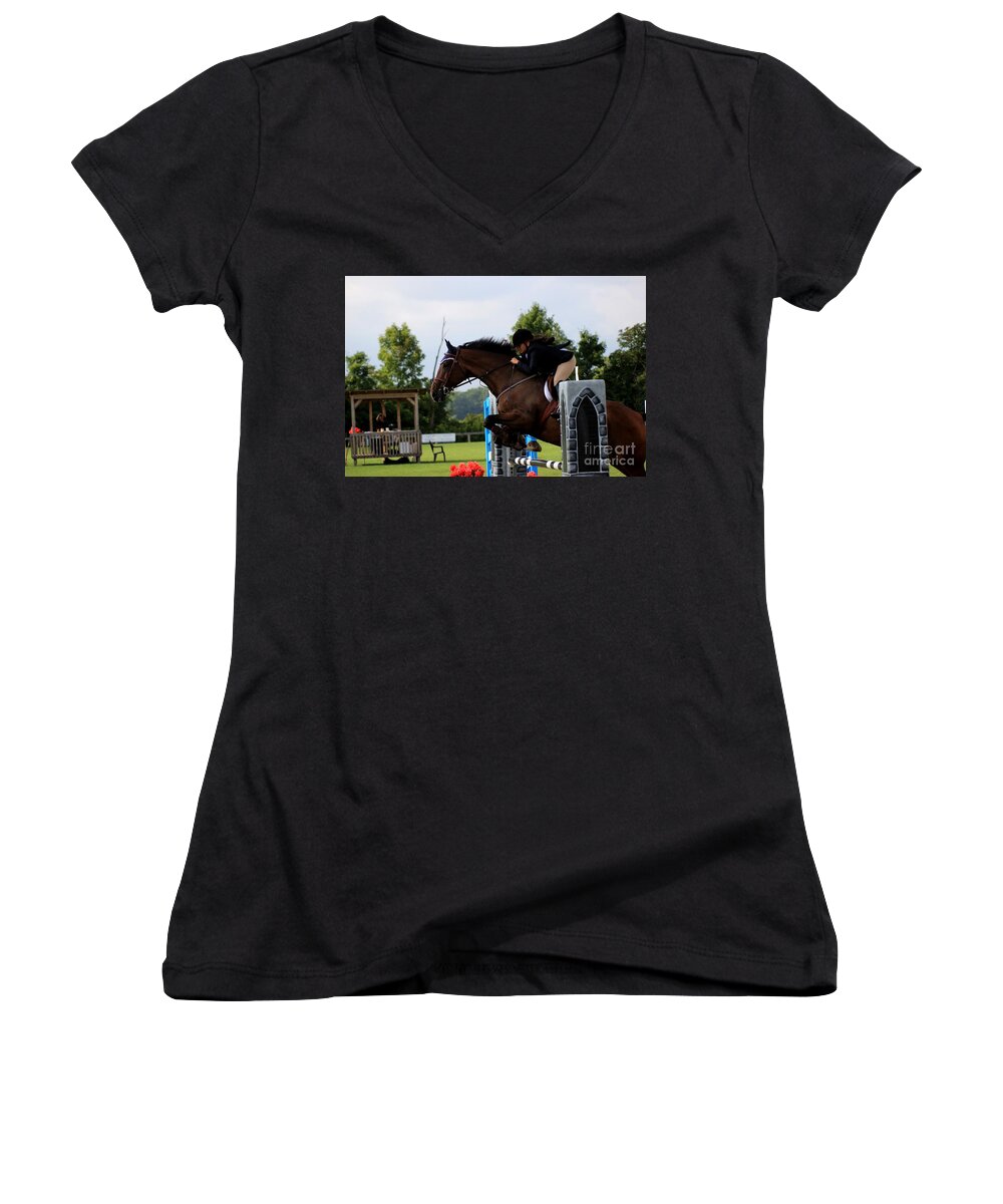 Horse Women's V-Neck featuring the photograph At-s-jumper117 by Janice Byer