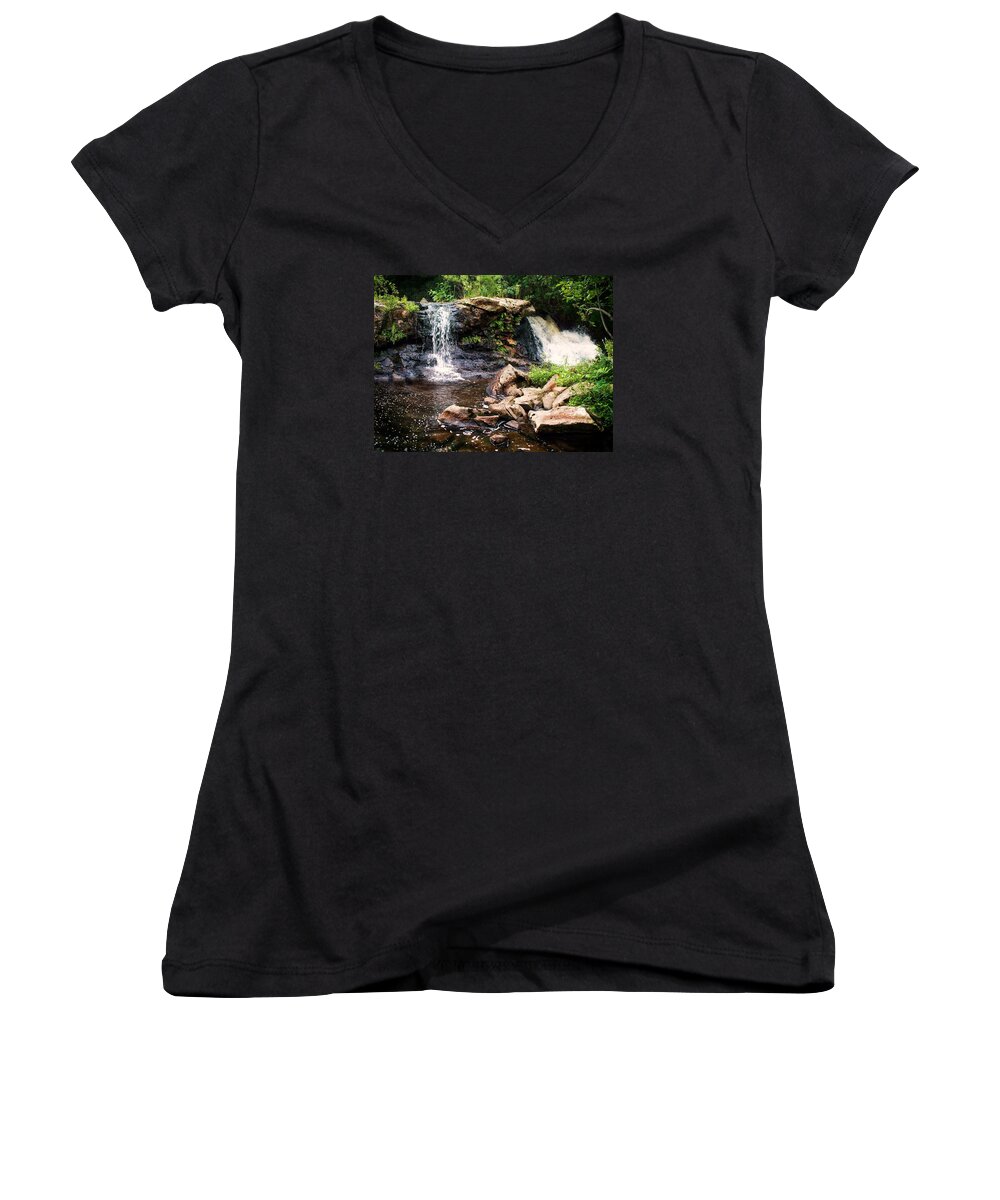 At The Mill Pond Dam Women's V-Neck featuring the photograph At The Mill Pond Dam by Joy Nichols