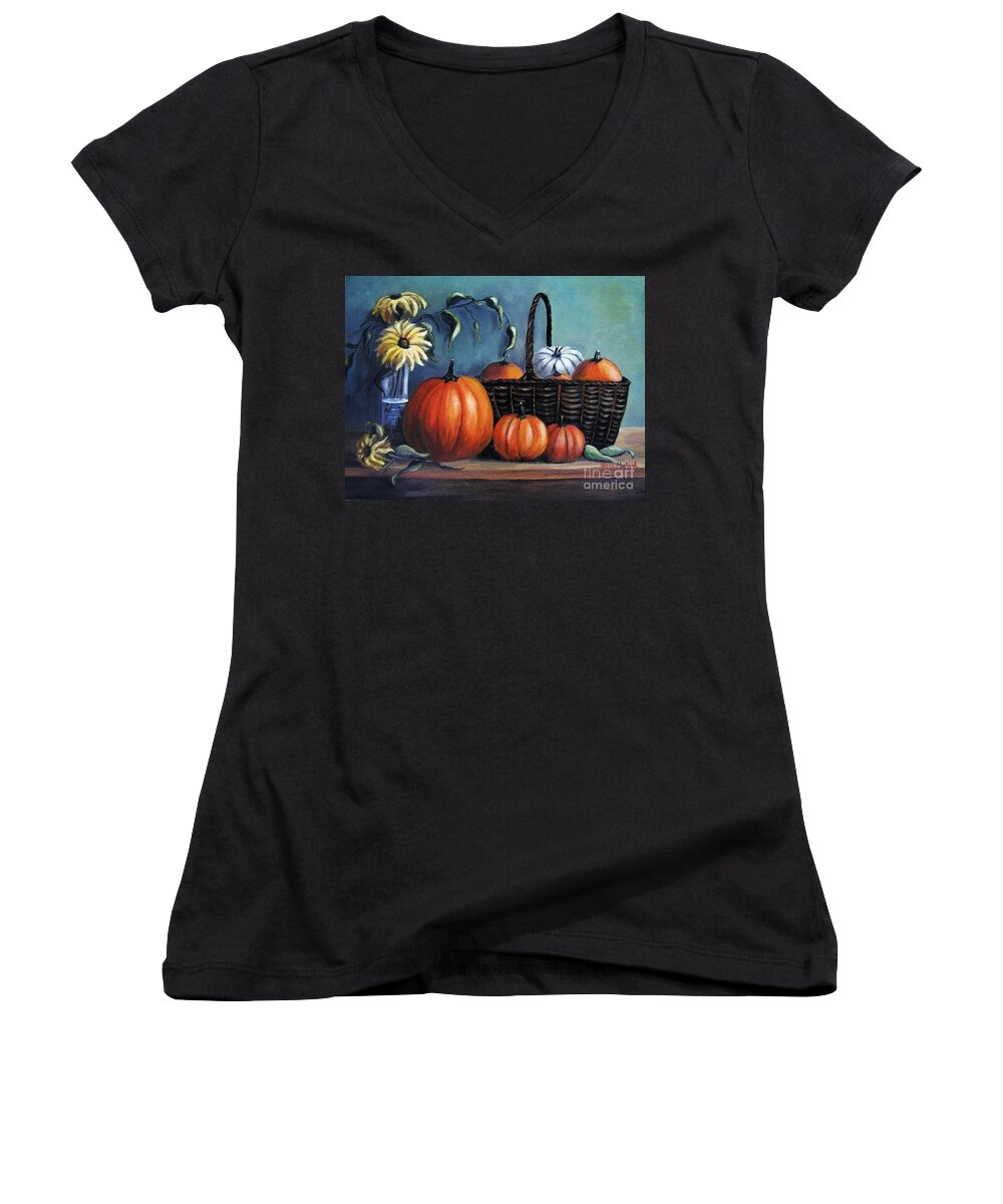 Still Life Women's V-Neck featuring the painting Autumn gifts by Vesna Martinjak