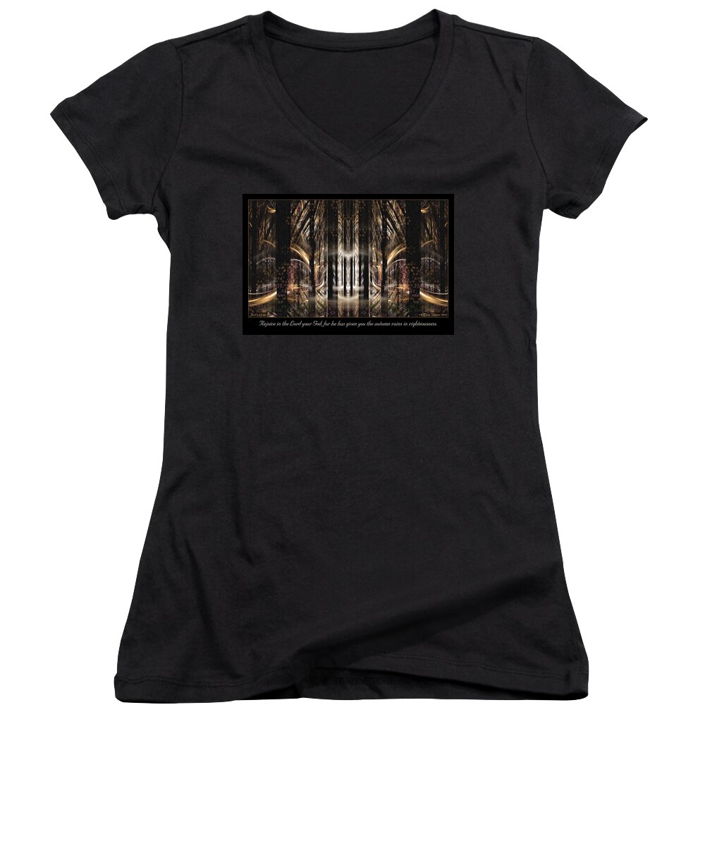 Fractal Women's V-Neck featuring the digital art Autumn Rains by Missy Gainer