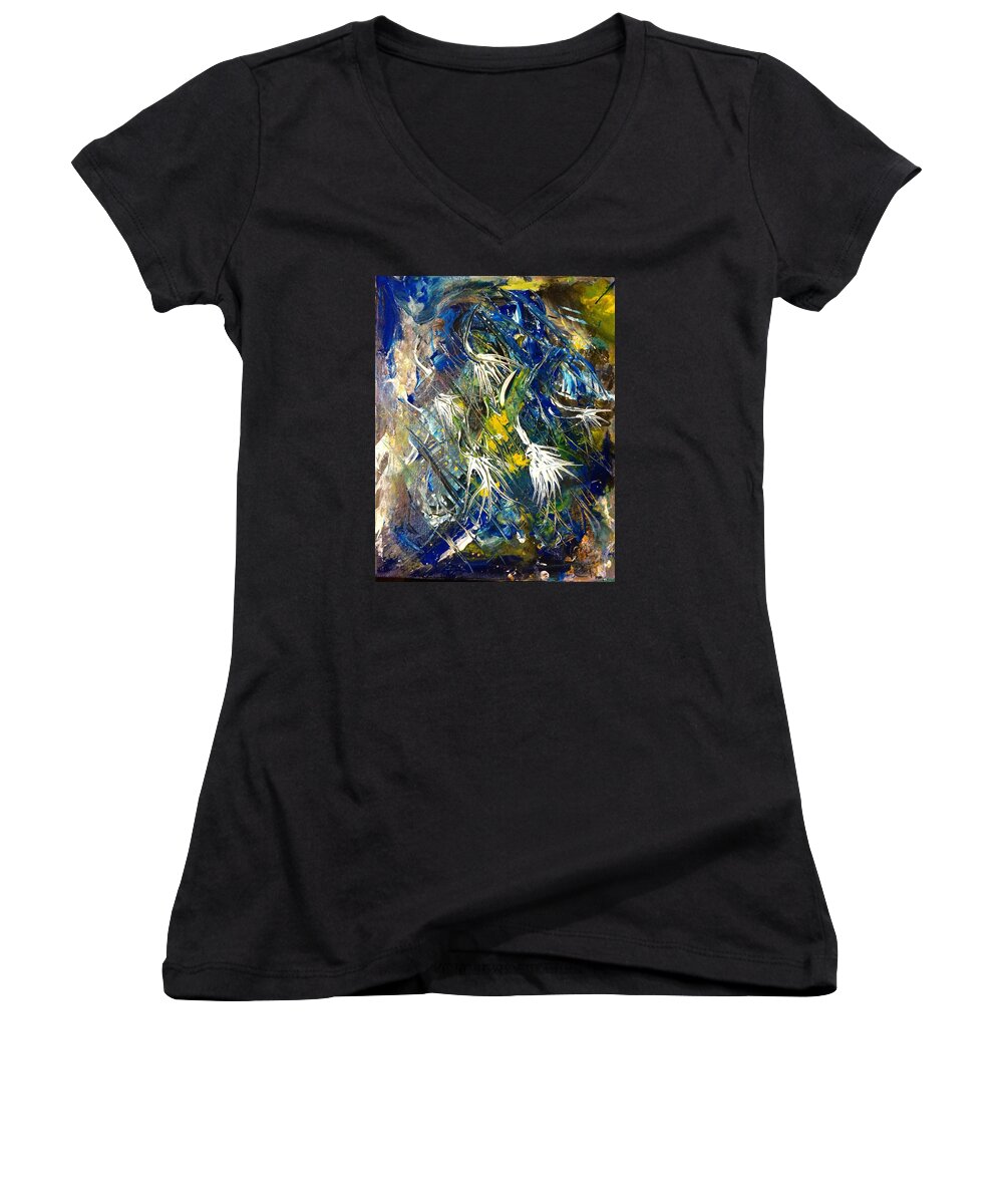 Native American Women's V-Neck featuring the painting Awakening the Bear by Kicking Bear Productions