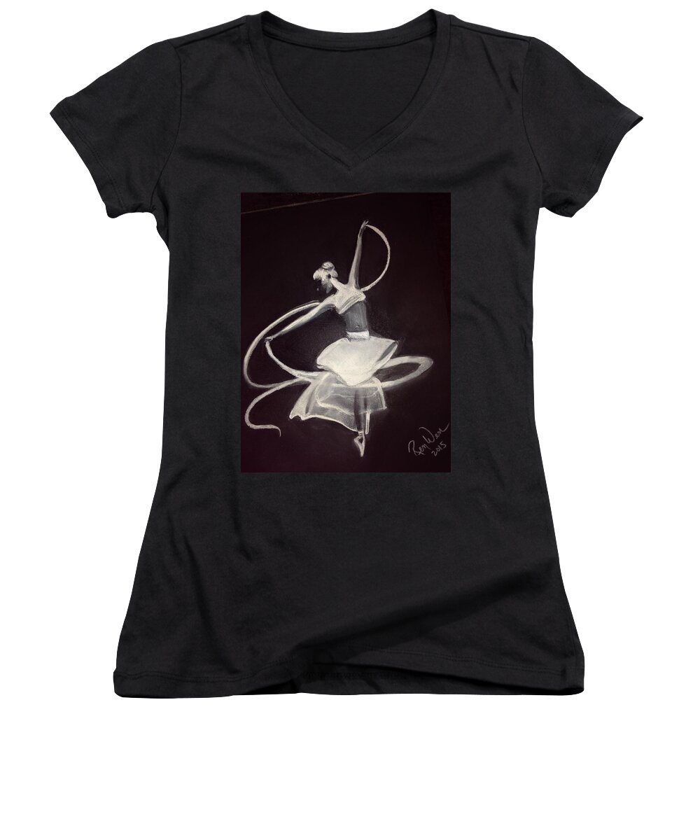 Ballet Women's V-Neck featuring the painting Ballerina by Renee Michelle Wenker