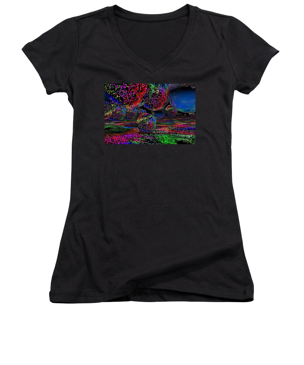 Landscape Science Fiction Atmospheric Surreal Colourful Women's V-Neck featuring the digital art Balls1 by Mark Blauhoefer