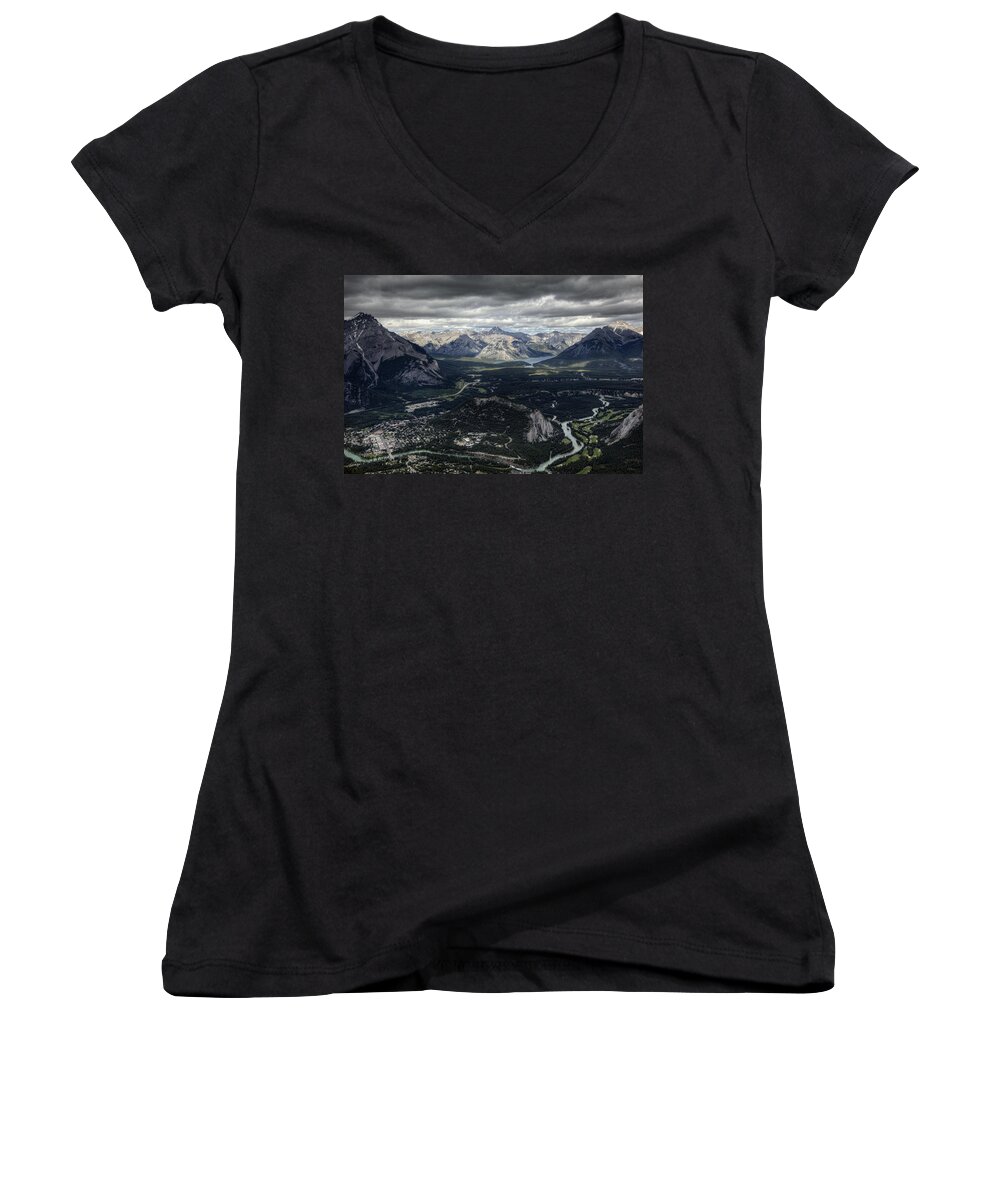 Banff Women's V-Neck featuring the photograph Banff from Above by Monte Arnold