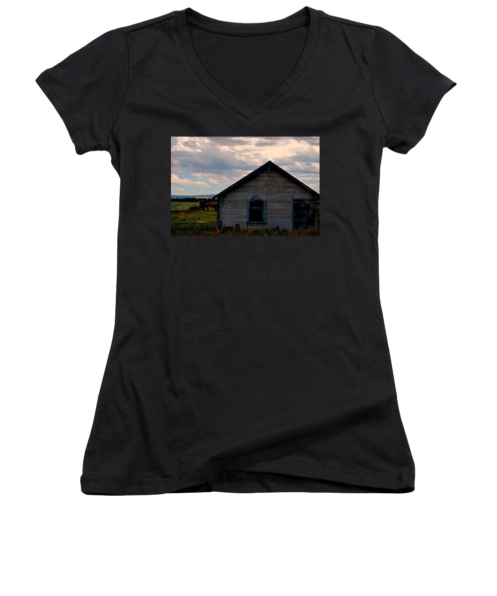 Barn Women's V-Neck featuring the photograph Barn and Tractor by Matt Quest