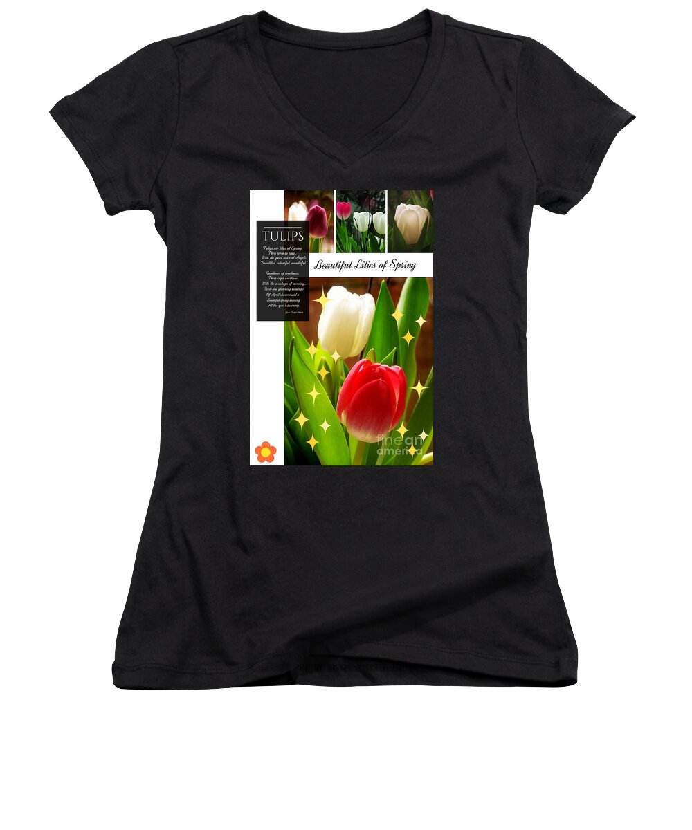 Tulips Women's V-Neck featuring the photograph Beautiful Tulip Series 1 by Joan-Violet Stretch