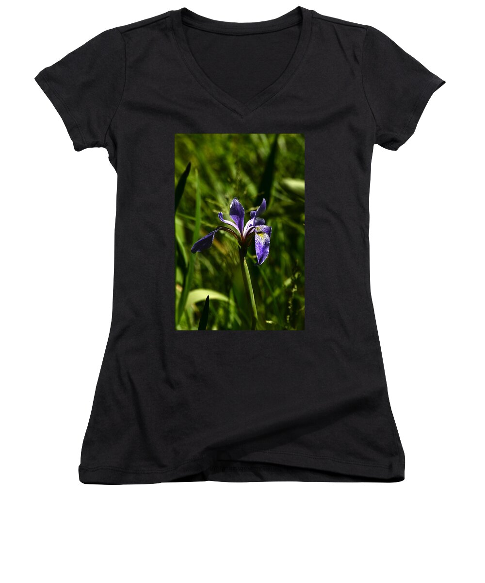 Iris Women's V-Neck featuring the photograph Beauty in the Grass by Lori Tambakis