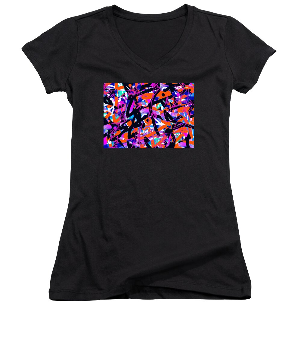 Colorful Graphic Women's V-Neck featuring the digital art Begin Anew by Priscilla Batzell Expressionist Art Studio Gallery