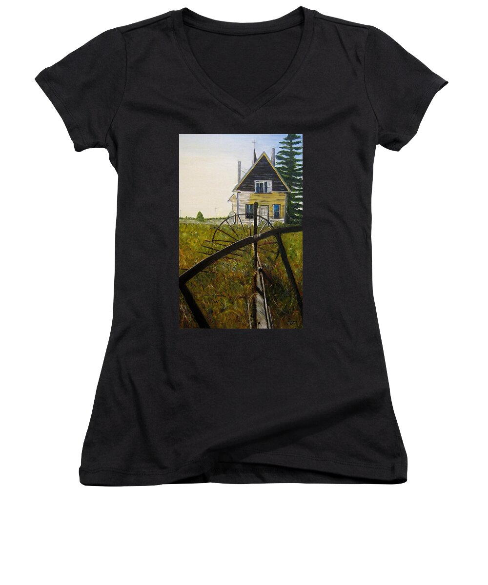 Church Women's V-Neck featuring the painting Behind the old church by Marilyn McNish