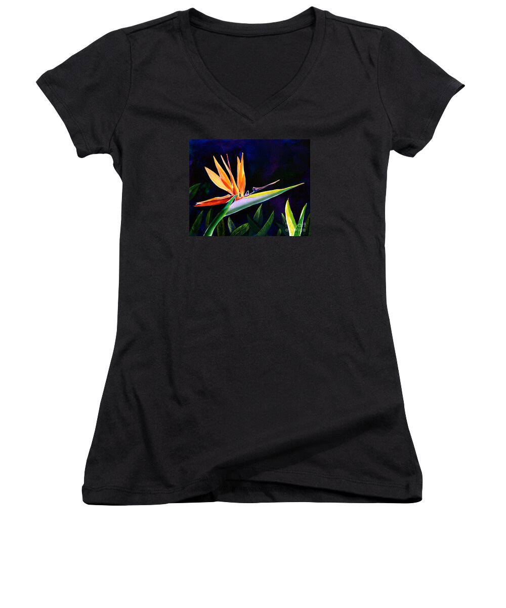 Flora Women's V-Neck featuring the painting Bird of Paradise by AnnaJo Vahle