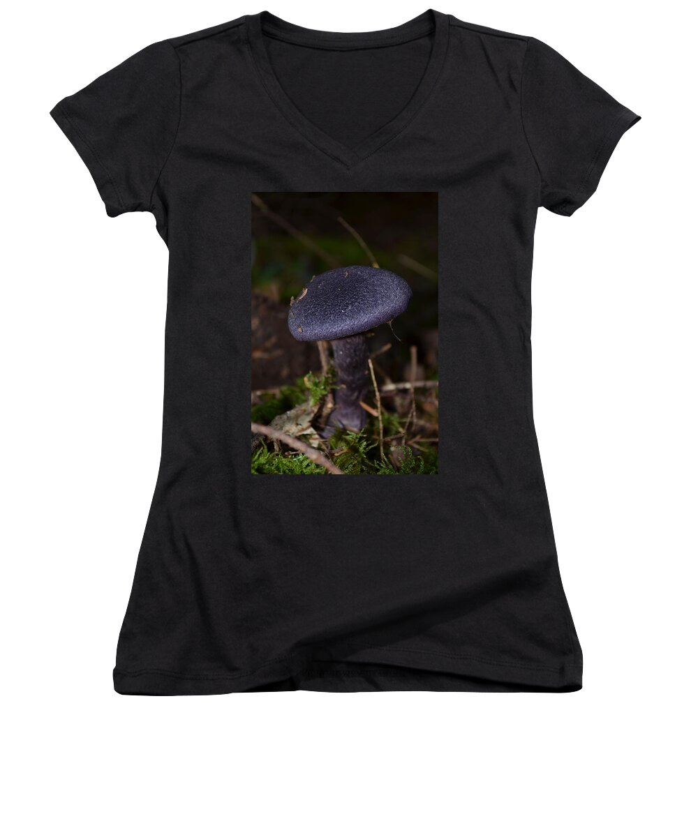 Black Mushroom Women's V-Neck featuring the photograph Black Mushroom by Laureen Murtha Menzl