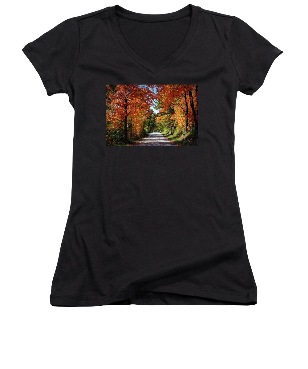 Trees Women's V-Neck featuring the photograph Blaze of Glory by Cricket Hackmann