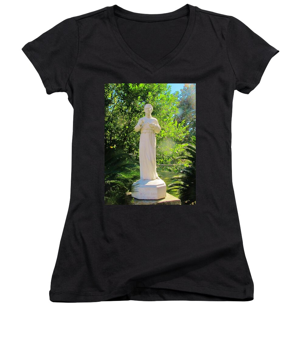 Blessed Father Francis Xavier Seelos C. Ss. R. Women's V-Neck featuring the photograph Blessed Francis Xavier Seelos C.Ss.R. - New Orleans LA  by Deborah Lacoste