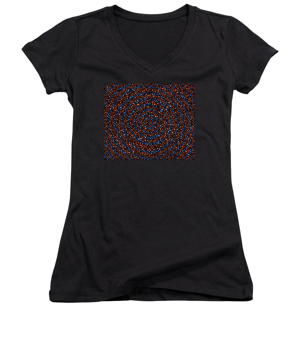 Blue Women's V-Neck featuring the digital art Blue and Orange Circles by Janice Dunbar