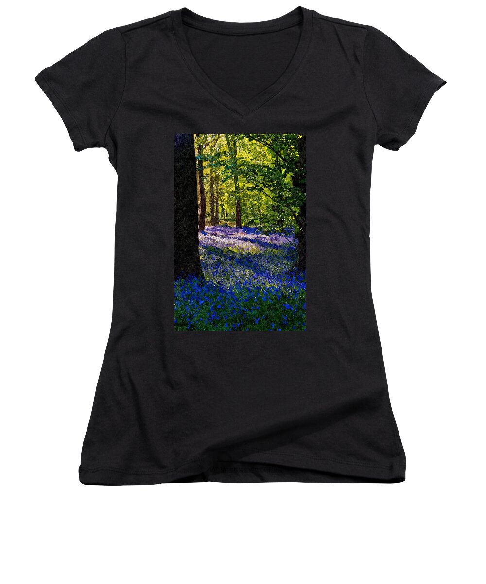 Bluebells Women's V-Neck featuring the photograph BlueBells by Scott Carruthers