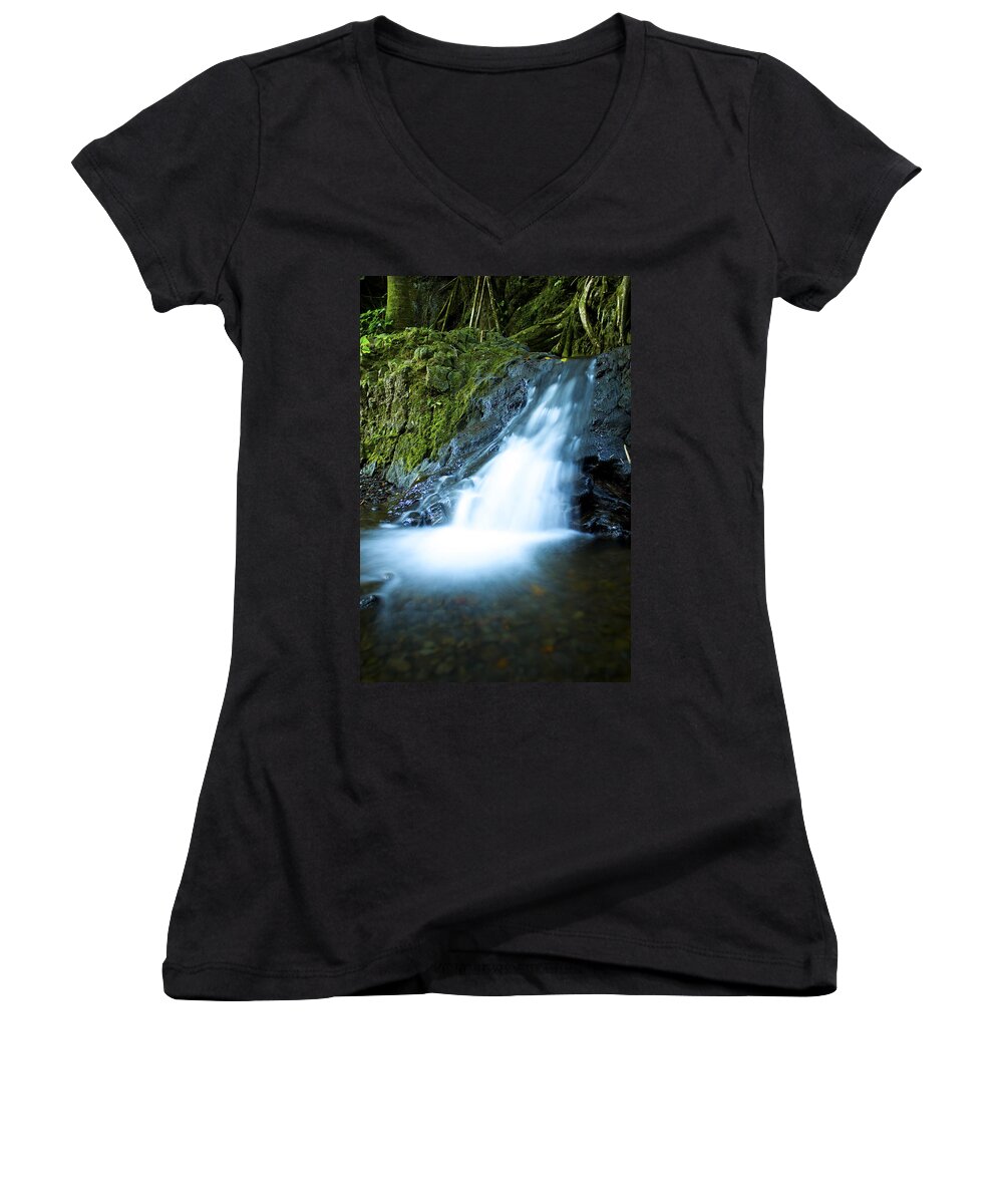 Waterfall Women's V-Neck featuring the photograph Blue Falls off the Beaten Path by Bryant Coffey