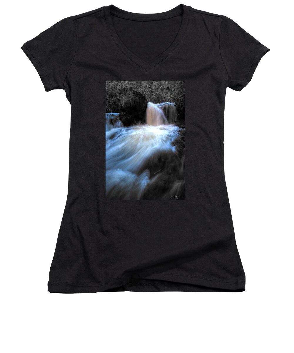 Causey Creek Women's V-Neck featuring the photograph Blue Fringe Falls by David Andersen